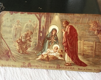 Vintage French Jesus Nativity holy card, catholic Holy Family religious card, Christmas mass book card, missal card collection gift