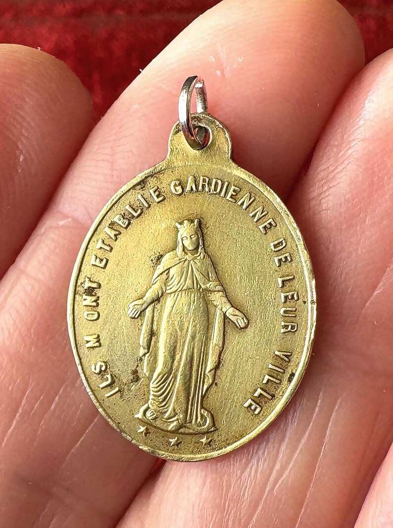 Antique French Virgin Mary Medal 1890s, Rare Catholic Brass Pendant Our ...