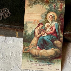 Image pieuse Vierge Marie vintage français, carte religieuse catholique Marie Jésus et Enfant de Marie, carte missel collection cadeau