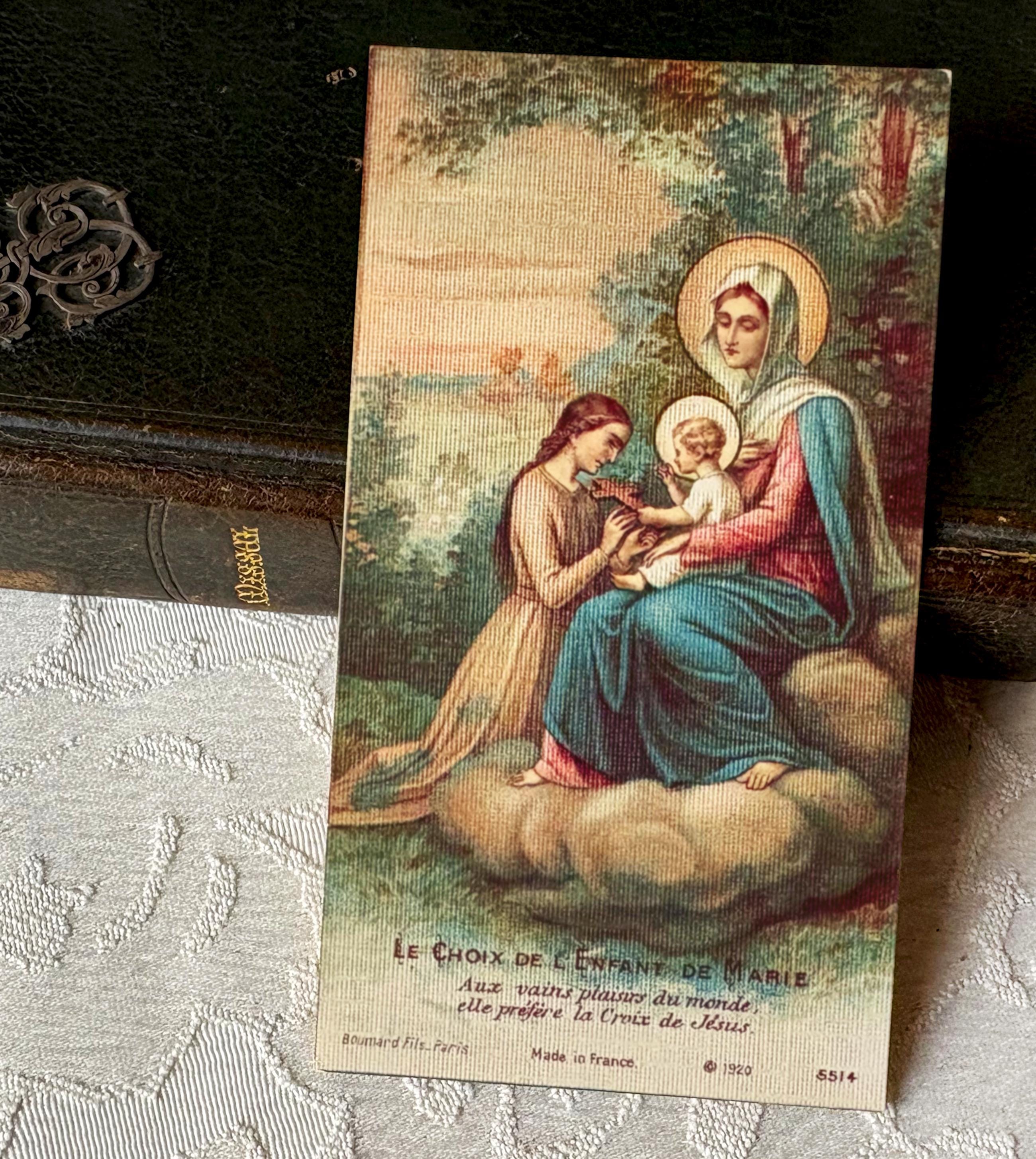 Image pieuse Vierge Marie vintage français, carte religieuse catholique Marie Jésus et Enfant de Marie, carte missel collection cadeau