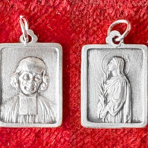 Vintage French catholic pendant Saint Philomena St J.B Vianney, catholic Saint protection medal, devotion gift