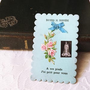 Image pieuse Marie ancien français fait main, carte prière catholique Notre Dame Fourvière vintage 1900, carte religieuse missel collection