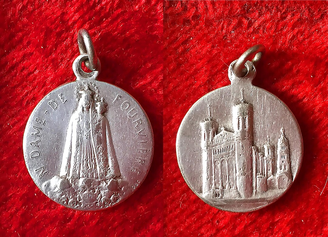 Vintage French Virgin Mary Medal, Blessed Mother Catholic Pendant Our ...