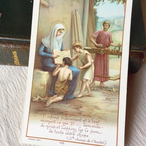 Image pieuse Sainte Famille ancien Français catholique, carte religieuse prière Jésus Marie Joseph, carte missel bible collection