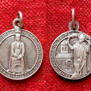Vintage French rare Mary catholic medal, Crowning of the Virgin Our Lady of Marsat pendant and Saint Gregory of Tours, Mary gift collection