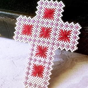 Image pieuse canivet dentelle Croix Jésus crucifixion ancien français, carte religieuse brodée mainn carte prière catholique, collection