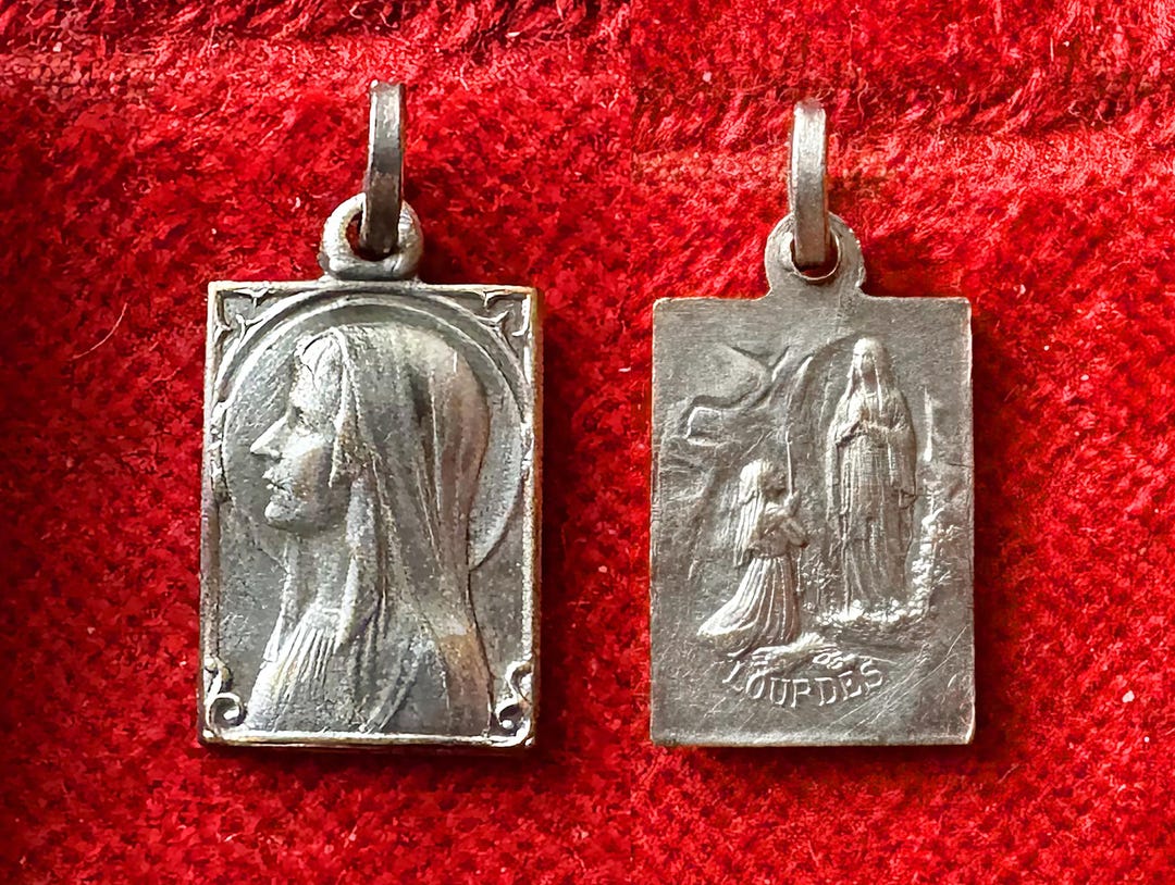Vintage French Mary Lourdes Medal Pendant, Catholic Medallion of Mary ...