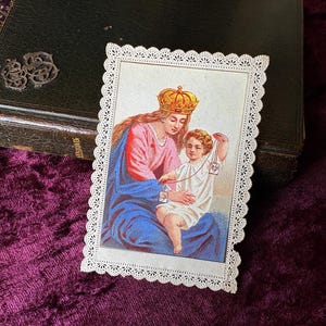 Antique French Virgin Mary lace card canivet 1880s, Canivet catholic Holy card and prayer prayer card, Mary devotion gift collection