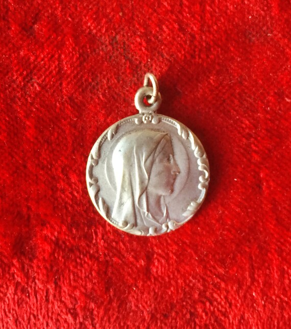 Antique french large Virgin Mary religious medal,… - image 3