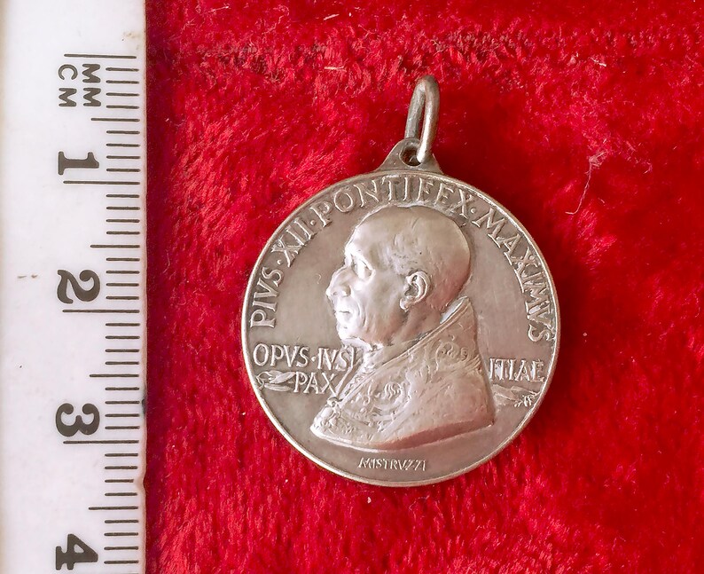 Vintage Pope Pius XII Medal, Catholic Pendant of Pope Collection Signed