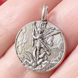 Vintage French Saint Michael Archangel pendant, catholic saint medal, protection medal, Patron Saint medallion