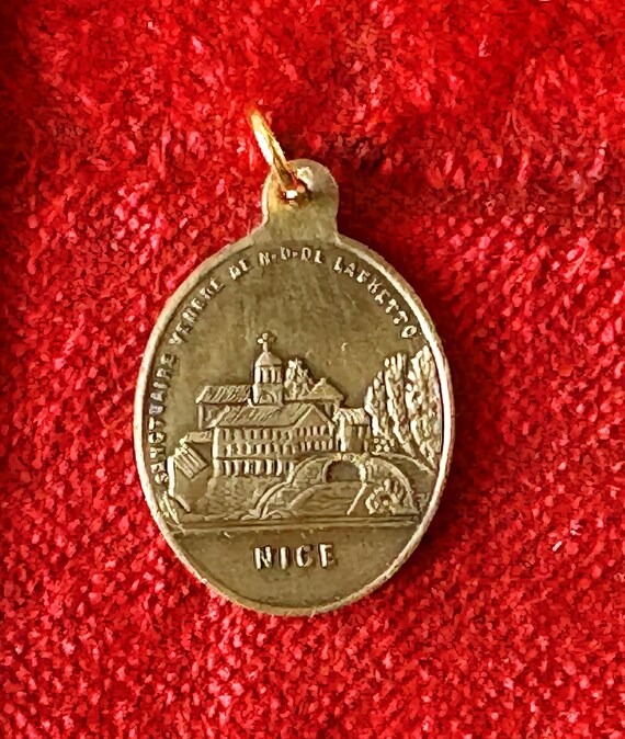 Antique French Brass Virgin Mary Medal, Our Lady of L… - Gem