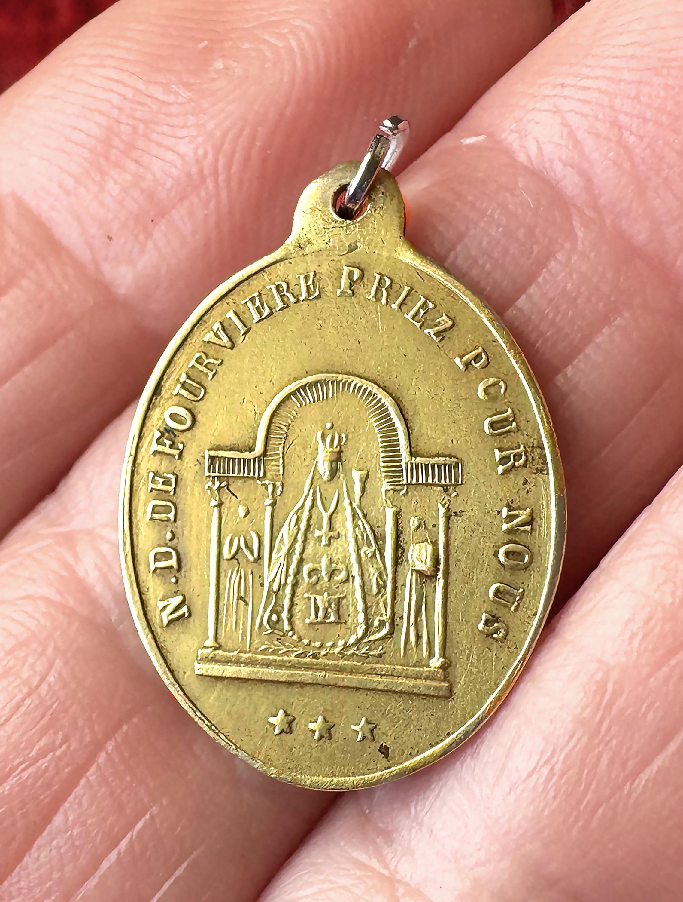 Antique French Virgin Mary Medal 1890s, Rare Catholic Brass Pendant Our ...