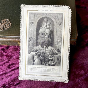Antique French Mary lace card Canivet 1880s, antique Mary Holy card and prayer card, &quot;the worship of Mary, Blessed Mother gift collection