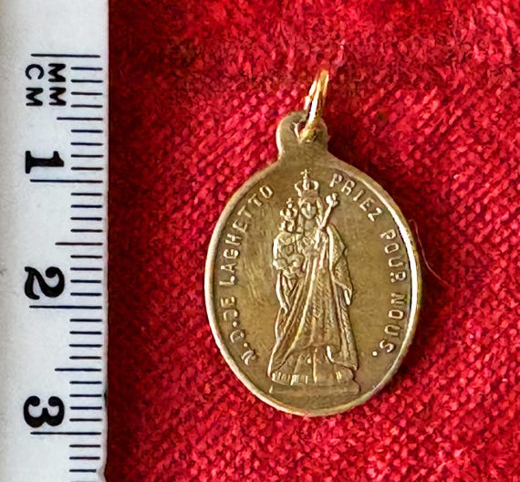 Antique French Brass Virgin Mary Medal, Our Lady of L… - Gem