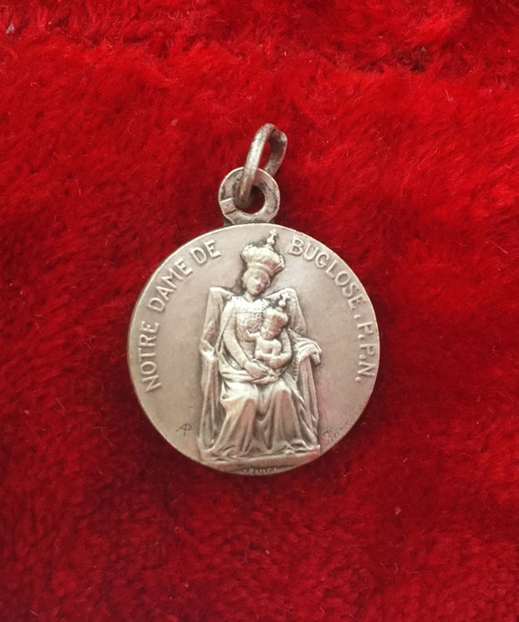Antique french Virgin Mary religious medal and Sa… - image 2