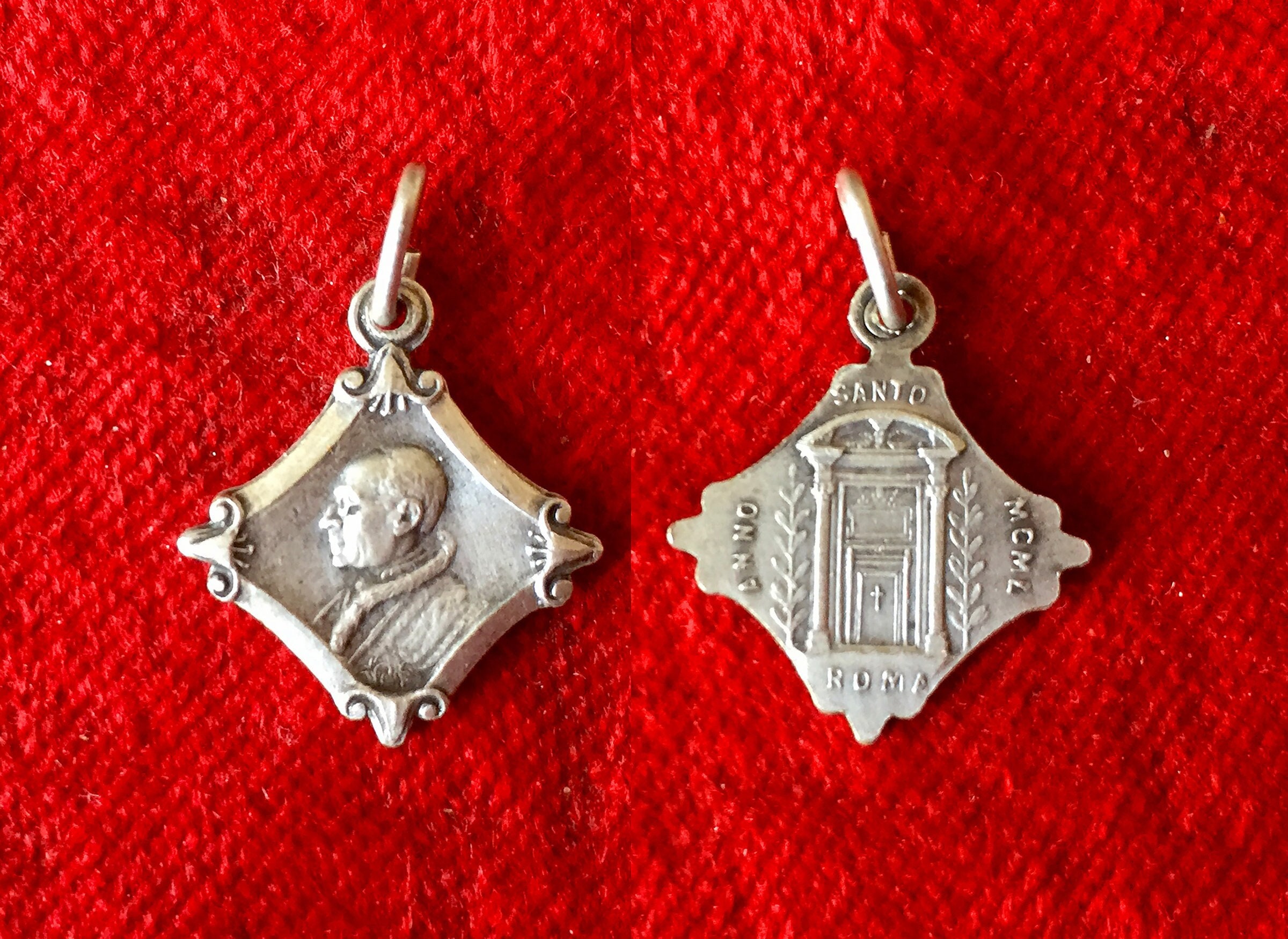 Médaille Vintage Pape Pie Xii, Pendentif Catholique Commémoratif 1950, Médaillon Métal Argenté Pèler