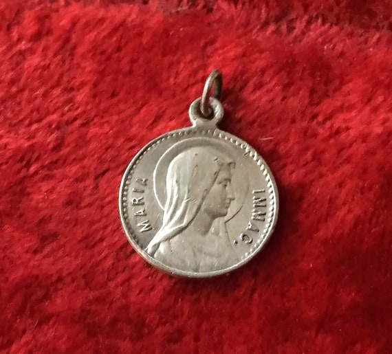 Antique french Virgin Mary religious medal Lourde… - image 5