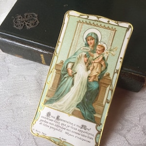 1900s Antique French Virgin Mary religious card, catholic prayer card, vintage Mary and Jesus holy card, chromo lithography, missal card