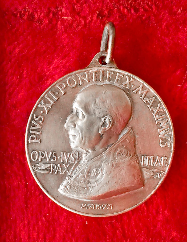 Vintage Pope Pius XII Medal, Catholic Pendant of Pope Collection Signed