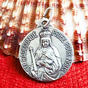 Vintage Saint Radegund medal, rare catholic French Saint pendant, Protection medal St Radegonde AP Penin signed, Patron Saint against evil