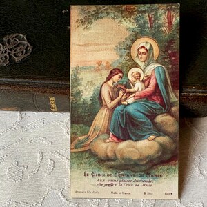 Cartão religioso francês vintage da Virgem Maria, cartão sagrado antigo da Mãe Santíssima com Jesus e o Menino Maria, cartão católico da década de 1910, devoção a Maria imagem 2