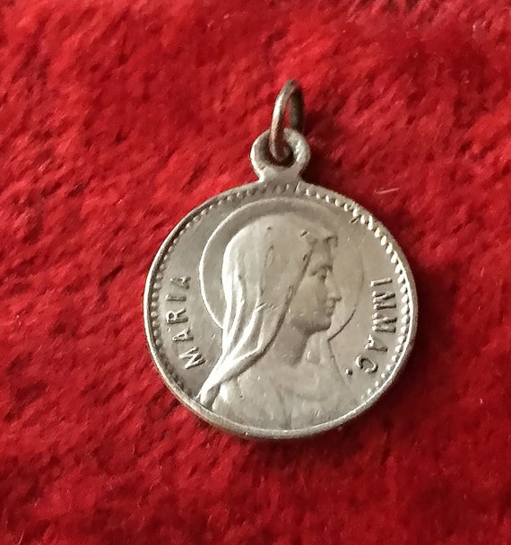 Antique french Virgin Mary religious medal Lourde… - image 2