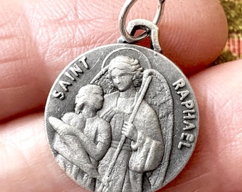 Vintage Saint Raphael Medal Catholic Pendant Archangel Saint Patron Traveler Protection