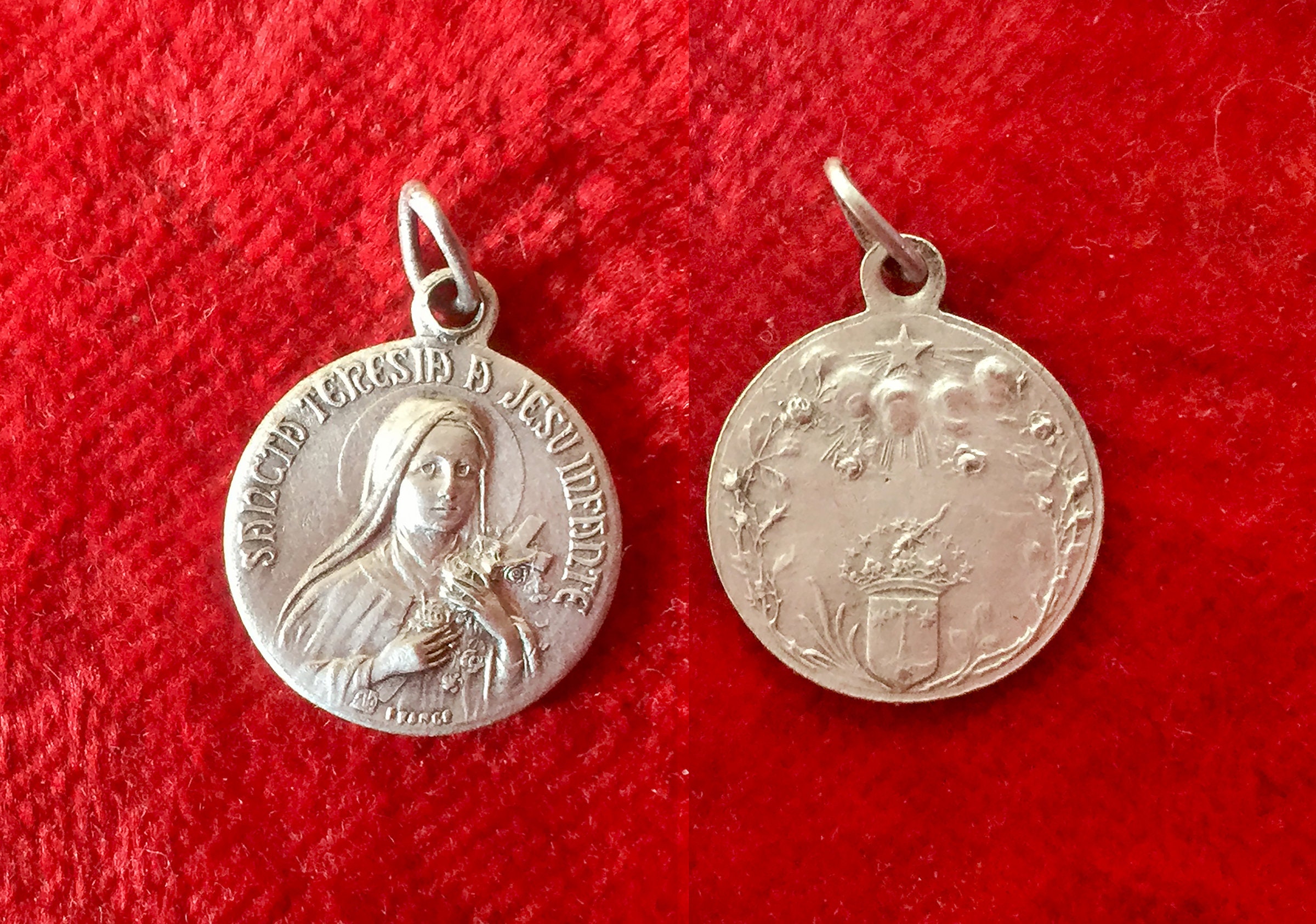 Médaille Vintage Français Sainte Thérèse, Métal Argenté, Médaille Religieuse, Catholique, Ste Thérès