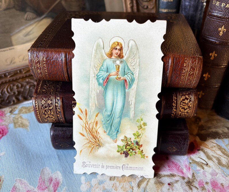 Antique French Holy Card Angel Communion X 2, Original Chromo ...