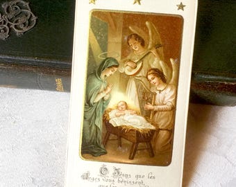 Vintage Jesus Nativity holy card, Holy family catholic card, Christmas French religious card, mass book card, collection