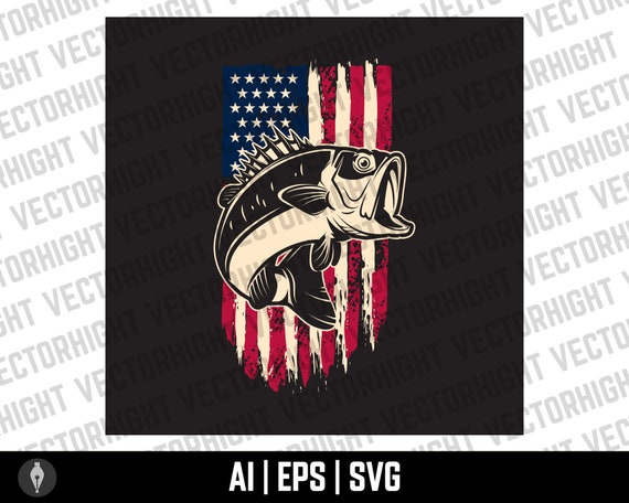 Bass Fish on American Flag Background. Bass Svg Eps Ai. Bass - Etsy