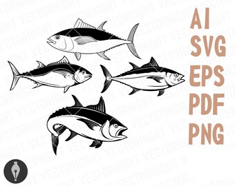 Tuna Fishing Clipart, Tuna Svg Fishing Emblems, Tuna Eps, Ai, Pdf Digital Download File