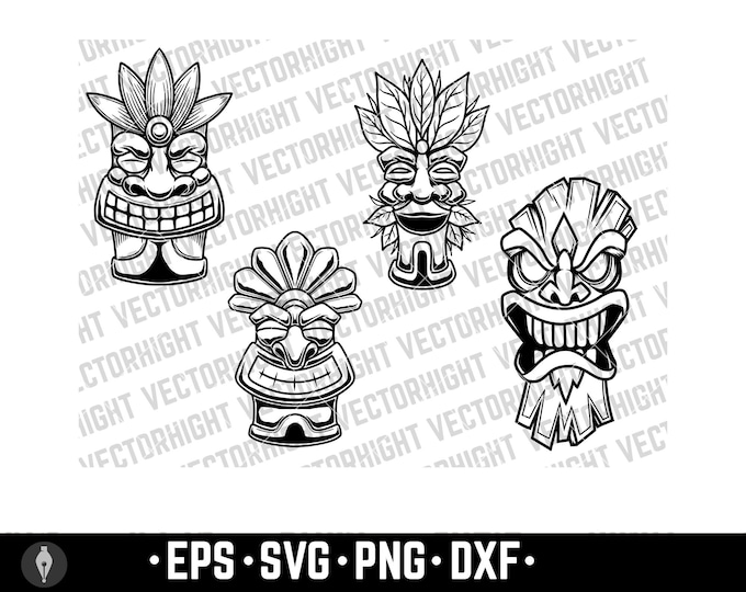 Tiki Idol, Tiki Wooden Statue Svg, Eps, Png, DXF, Hawaiian Tiki Digital ...