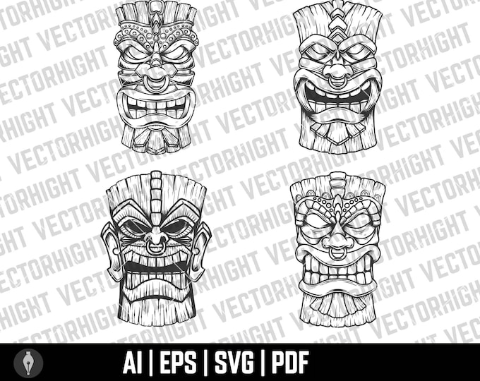 Tiki Idol, Tiki Wooden Statue Svg, Eps, Png, DXF, Hawaiian Tiki Digital ...