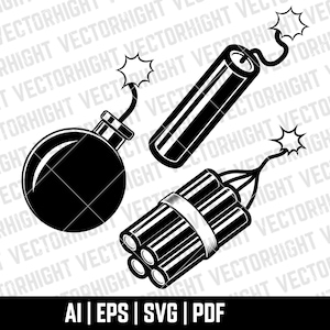 Dynamite Stick SVG, Bomb Shape Ai, Eps, Pdf. Dynamite, Hand Bomb Cricut Files Digital Download