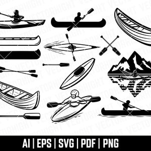 Illustrations of Canoe, Paddles, Boat. Retro Sport Canoe SVG, Eps, Ai, Pdf. Kayak Digital File Download