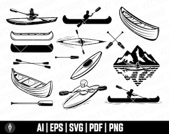 Illustrations of Canoe, Paddles, Boat. Retro Sport Canoe SVG, Eps, Ai, Pdf. Kayak Digital File Download