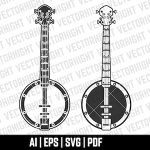 Banjo Clipart SVG, Cowboy Banjo Shape Ai, Eps, Pdf. Country Music Banjo Cricut Files Digital Download