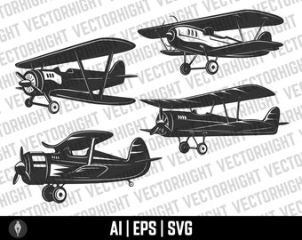 Airplane Vector, Airplane Svg, Aviation Clipart, Airplane Ai,Eps. Retro Airplane Digital Download File