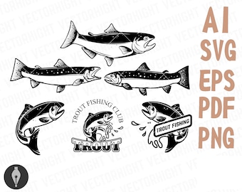 Trout Fishing Clipart, Trout Svg, Trout Fishing Emblems, Trout Eps, Ai, Pdf Digital Download File