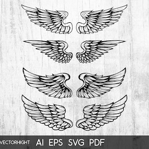 Bird Wings illustrations in tattoo style. Eagle Wings Vector Angel Wings AI,SVG,EPS. Vector Wings. Wings Tattoo Digital Download File