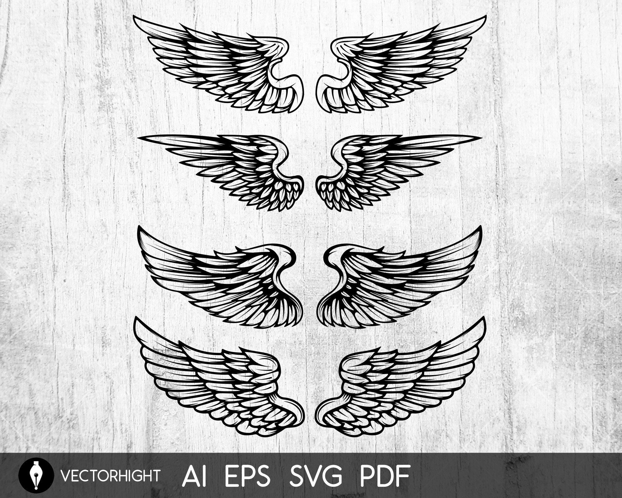 Bird Wings Illustrations in Tattoo Style. Eagle Wings Vector - Etsy