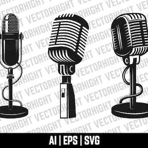 Mikrofon-Designelemente, Retro-Mikrofon-Vektor, Mikrofon-Ai, Eps, Svg. Mikrofon Clipart digitale Download-Datei