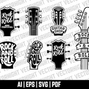 Gitaar clipart bundel, gitaar hoofd Eps, Ai, Svg, Pdf, Spaanse gitaar digitaal downloadbestand
