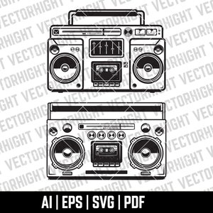 Radio Boombox Vintage Boom Box Kassettenspieler Recorder Musikausrüstung Svg, Eps, Ai, Pdf. Boombox-Digitaldatei herunterladen
