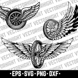 Ruote DXF, ruota alata SVG Cricut, File SVG moto, Png, Clipart ruote, Stencil ruota, Silhouette ruote