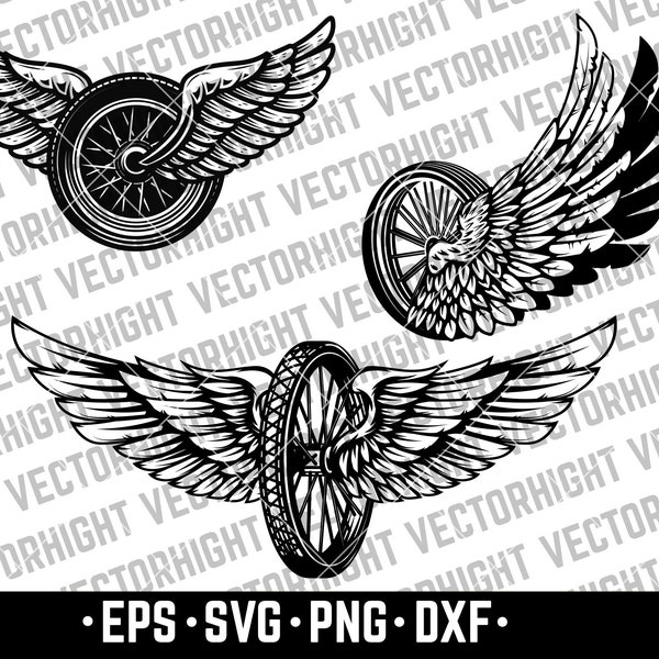 Wheels DXF, Winged Wheel SVG Cricut, Motorcycle SVG File, Png, Wheels Clipart, Wheel Stencil, Wheels Silhouette