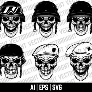 Soldier Skull Clipart, Skull Vector, Skull in Military Helmet Svg, Ai, Eps. Halloween Theme Digital Download File