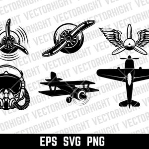 Puede incluir: Un conjunto de seis ilustraciones vectoriales en blanco y negro de aviones. Las ilustraciones incluyen una h&eacute;lice, un biplano, un avi&oacute;n de combate y un casco de piloto. Las ilustraciones son de estilo vintage.